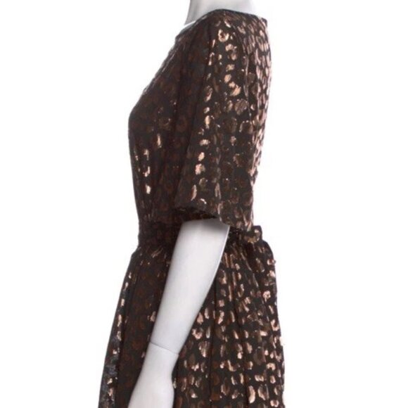 Kate Spade - Black & Rose Gold Leopard Print Midi Dress Sz 6 - Picture 9 of 16